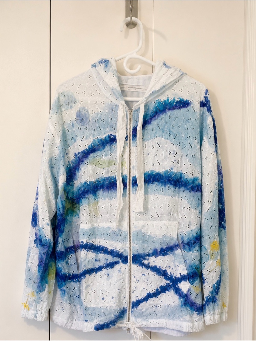 Raquel Allegra Hand Tie-Dyed Eyelet Hooded Jacket – Size 2